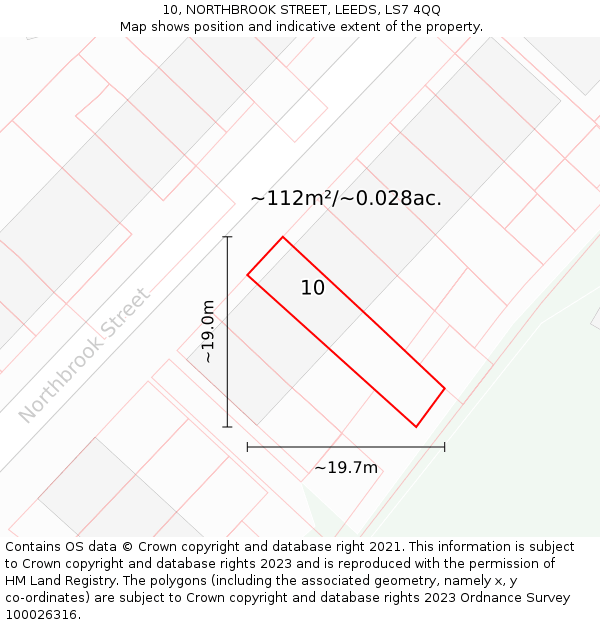 10, NORTHBROOK STREET, LEEDS, LS7 4QQ: Plot and title map