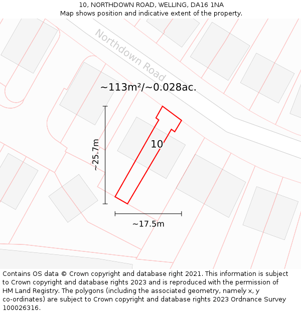 10, NORTHDOWN ROAD, WELLING, DA16 1NA: Plot and title map