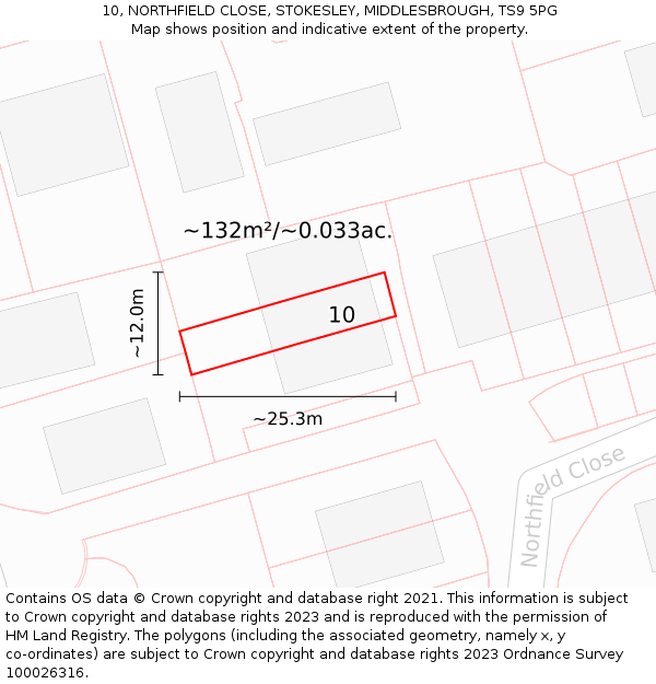 10, NORTHFIELD CLOSE, STOKESLEY, MIDDLESBROUGH, TS9 5PG: Plot and title map