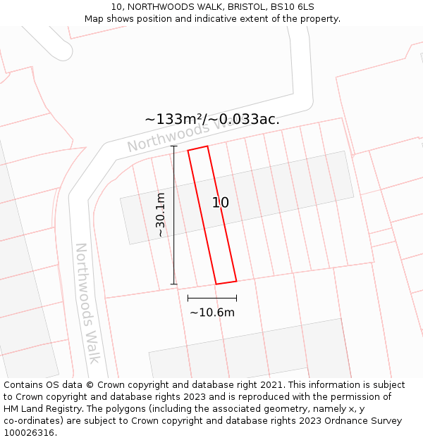 10, NORTHWOODS WALK, BRISTOL, BS10 6LS: Plot and title map