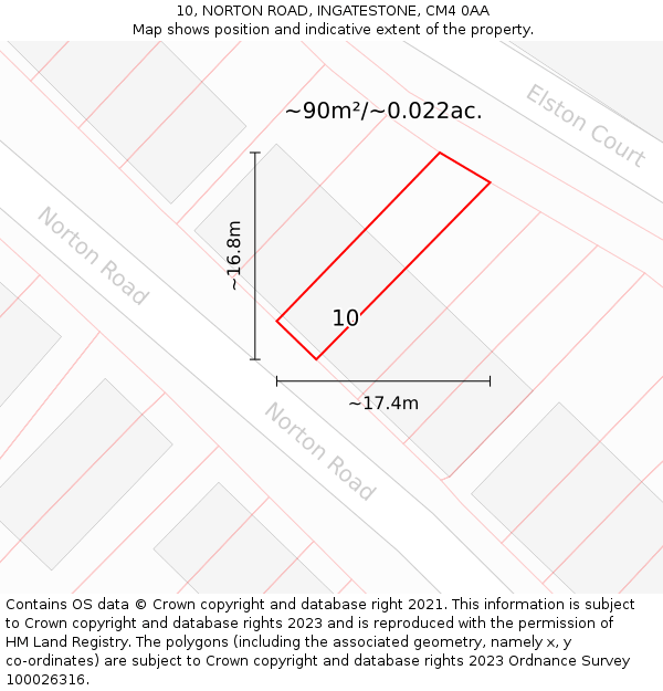 10, NORTON ROAD, INGATESTONE, CM4 0AA: Plot and title map