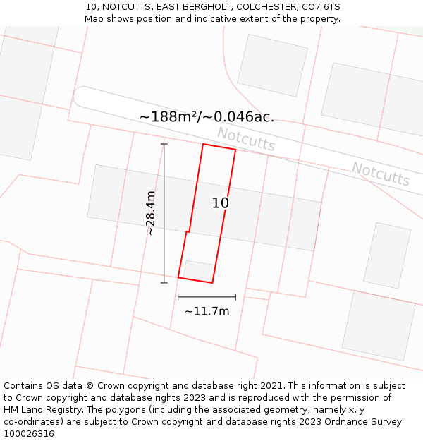 10, NOTCUTTS, EAST BERGHOLT, COLCHESTER, CO7 6TS: Plot and title map