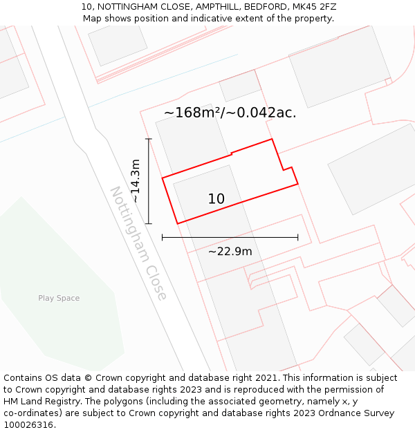10, NOTTINGHAM CLOSE, AMPTHILL, BEDFORD, MK45 2FZ: Plot and title map