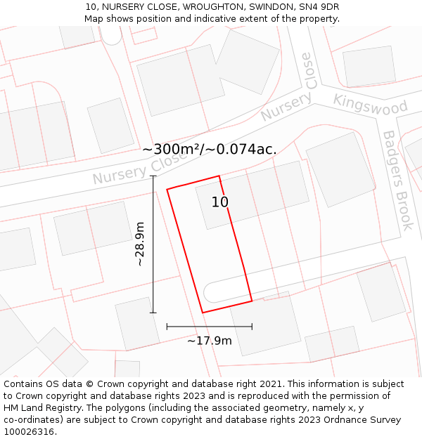 10, NURSERY CLOSE, WROUGHTON, SWINDON, SN4 9DR: Plot and title map