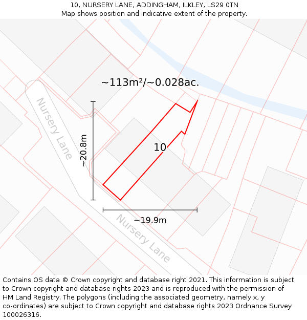 10, NURSERY LANE, ADDINGHAM, ILKLEY, LS29 0TN: Plot and title map