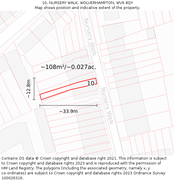 10, NURSERY WALK, WOLVERHAMPTON, WV6 8QY: Plot and title map