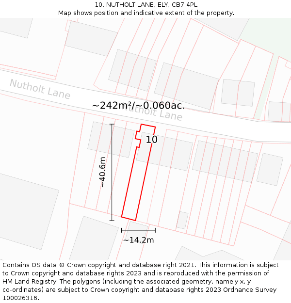 10, NUTHOLT LANE, ELY, CB7 4PL: Plot and title map