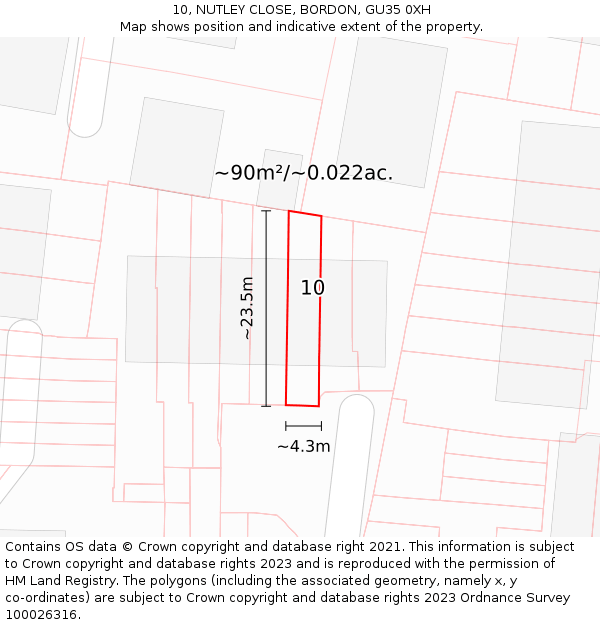 10, NUTLEY CLOSE, BORDON, GU35 0XH: Plot and title map