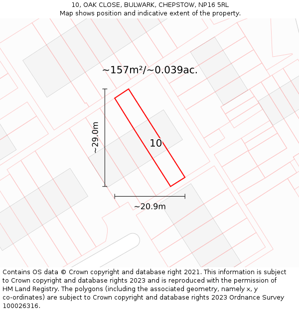 10, OAK CLOSE, BULWARK, CHEPSTOW, NP16 5RL: Plot and title map