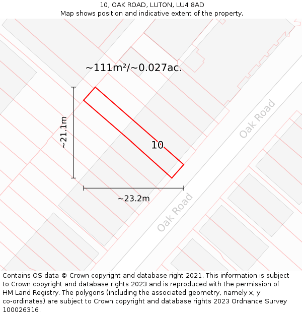 10, OAK ROAD, LUTON, LU4 8AD: Plot and title map