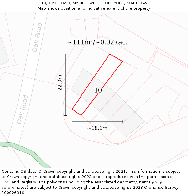 10, OAK ROAD, MARKET WEIGHTON, YORK, YO43 3GW: Plot and title map