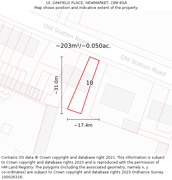 10, OAKFIELD PLACE, NEWMARKET, CB8 8GA: Plot and title map