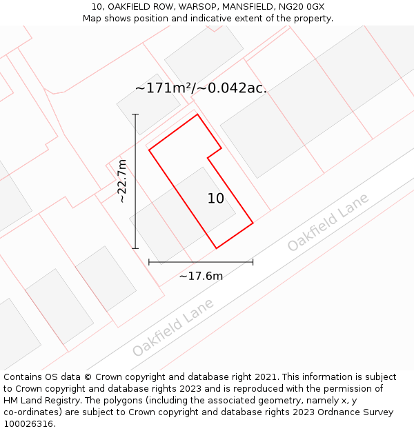 10, OAKFIELD ROW, WARSOP, MANSFIELD, NG20 0GX: Plot and title map