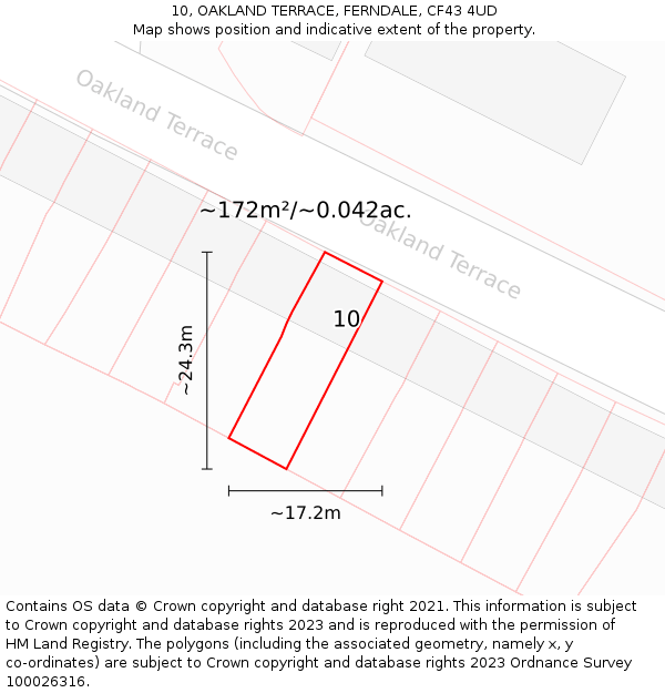 10, OAKLAND TERRACE, FERNDALE, CF43 4UD: Plot and title map