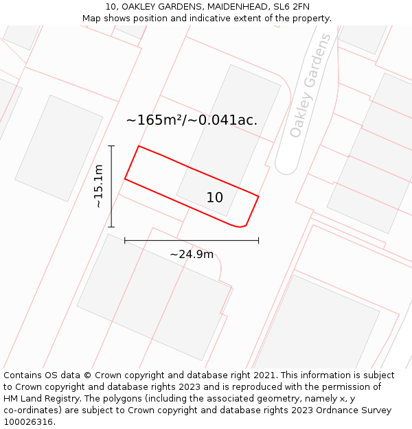 10, OAKLEY GARDENS, MAIDENHEAD, SL6 2FN: Plot and title map