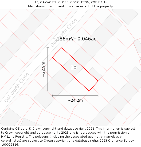 10, OAKWORTH CLOSE, CONGLETON, CW12 4UU: Plot and title map