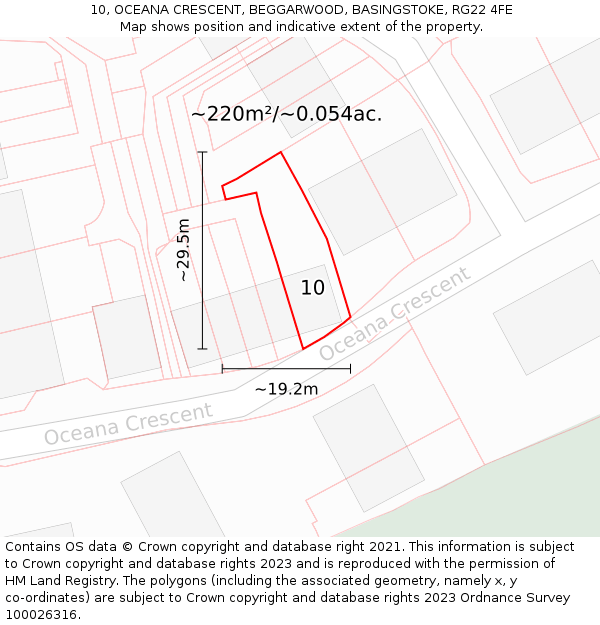 10, OCEANA CRESCENT, BEGGARWOOD, BASINGSTOKE, RG22 4FE: Plot and title map