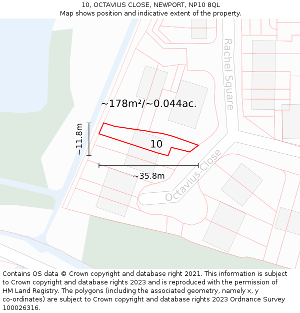 10, OCTAVIUS CLOSE, NEWPORT, NP10 8QL: Plot and title map