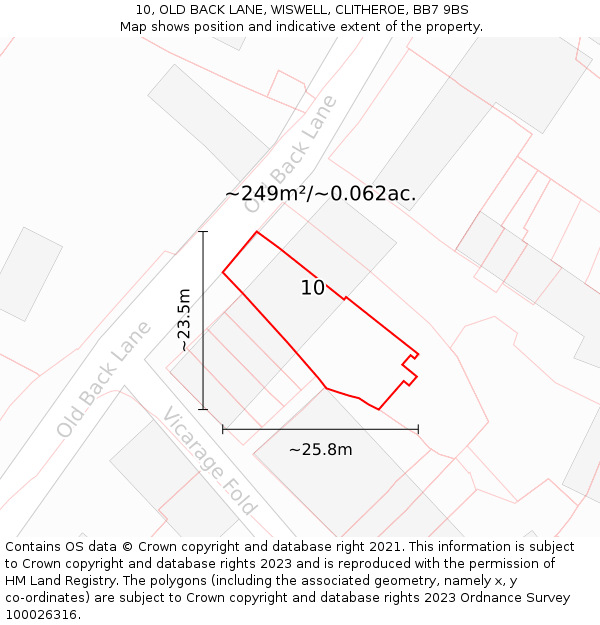 10, OLD BACK LANE, WISWELL, CLITHEROE, BB7 9BS: Plot and title map
