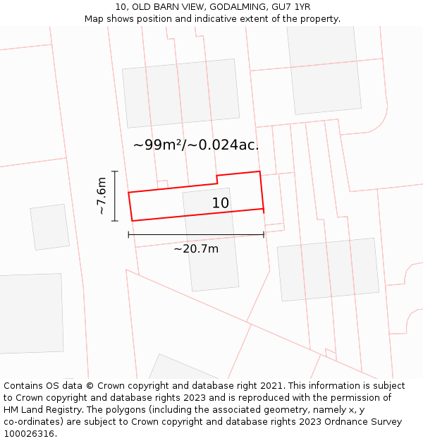 10, OLD BARN VIEW, GODALMING, GU7 1YR: Plot and title map