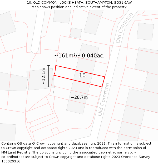 10, OLD COMMON, LOCKS HEATH, SOUTHAMPTON, SO31 6AW: Plot and title map