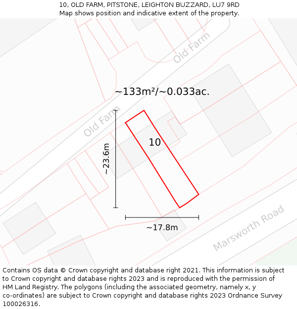 10, OLD FARM, PITSTONE, LEIGHTON BUZZARD, LU7 9RD: Plot and title map