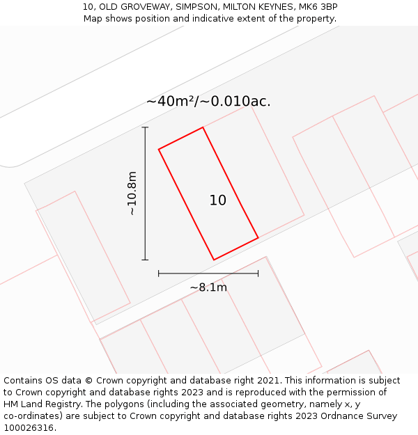10, OLD GROVEWAY, SIMPSON, MILTON KEYNES, MK6 3BP: Plot and title map