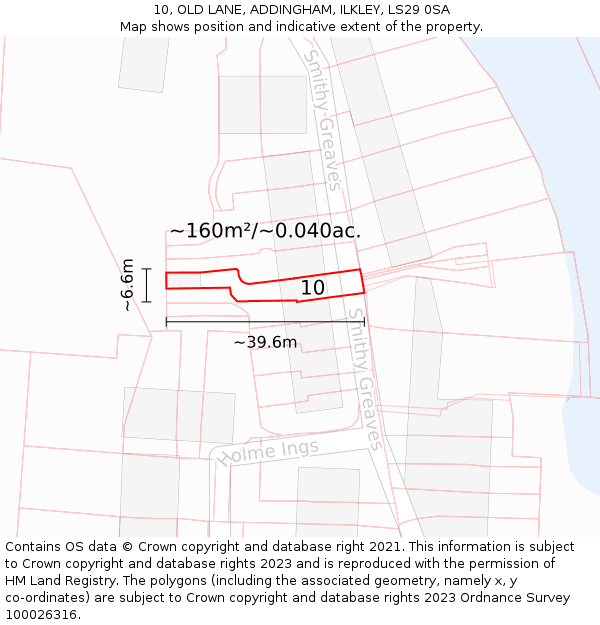 10, OLD LANE, ADDINGHAM, ILKLEY, LS29 0SA: Plot and title map