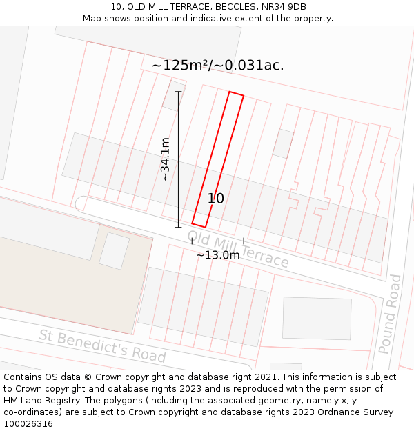 10, OLD MILL TERRACE, BECCLES, NR34 9DB: Plot and title map