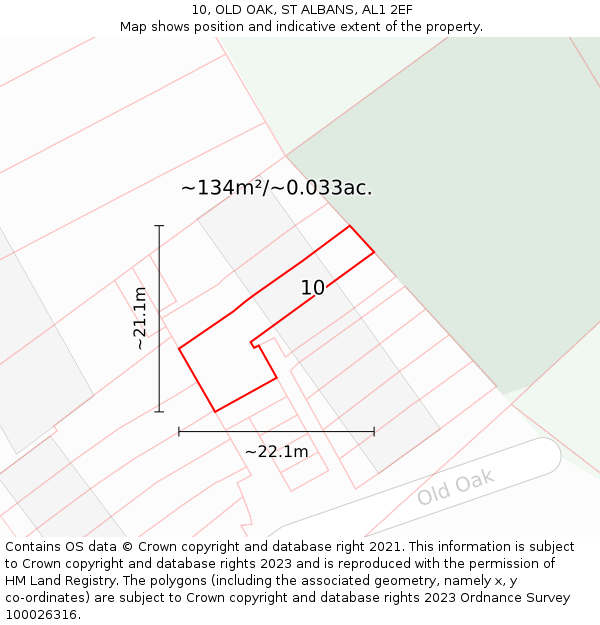 10, OLD OAK, ST ALBANS, AL1 2EF: Plot and title map