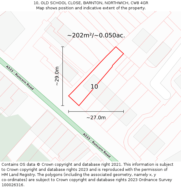 10, OLD SCHOOL CLOSE, BARNTON, NORTHWICH, CW8 4GR: Plot and title map