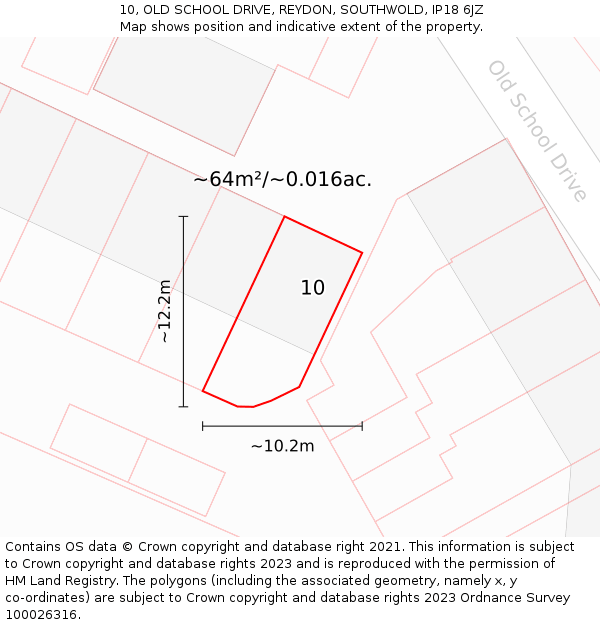 10, OLD SCHOOL DRIVE, REYDON, SOUTHWOLD, IP18 6JZ: Plot and title map