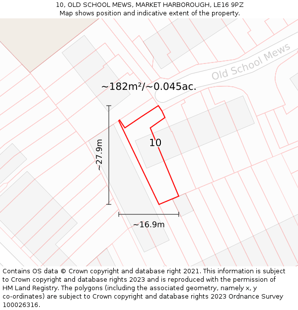 10, OLD SCHOOL MEWS, MARKET HARBOROUGH, LE16 9PZ: Plot and title map