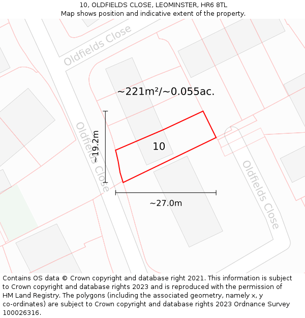 10, OLDFIELDS CLOSE, LEOMINSTER, HR6 8TL: Plot and title map