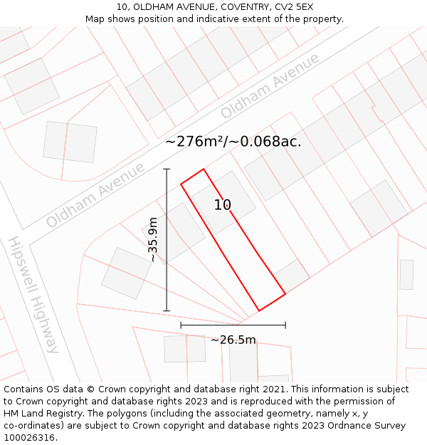 10, OLDHAM AVENUE, COVENTRY, CV2 5EX: Plot and title map