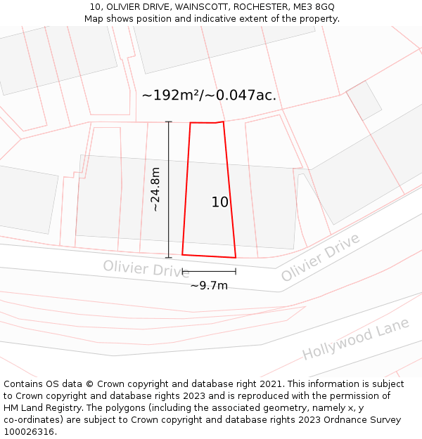 10, OLIVIER DRIVE, WAINSCOTT, ROCHESTER, ME3 8GQ: Plot and title map