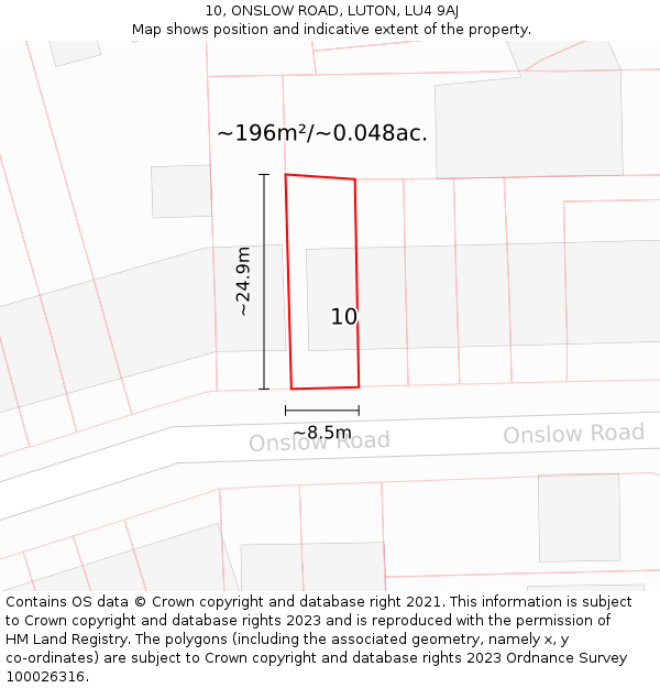 10, ONSLOW ROAD, LUTON, LU4 9AJ: Plot and title map