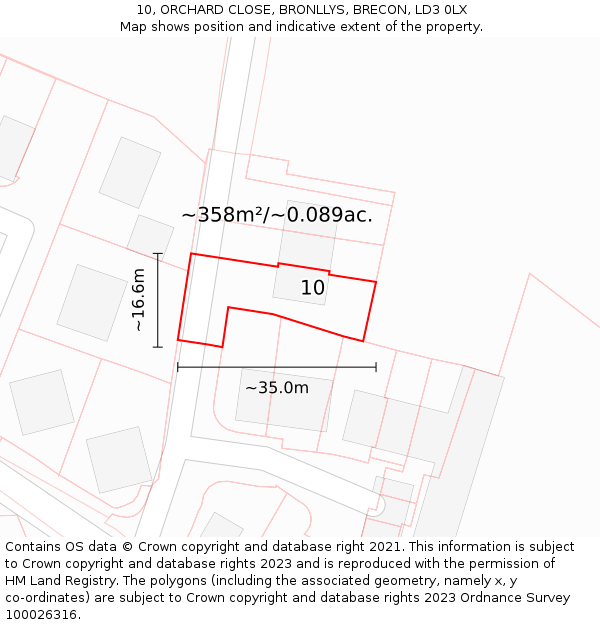 10, ORCHARD CLOSE, BRONLLYS, BRECON, LD3 0LX: Plot and title map