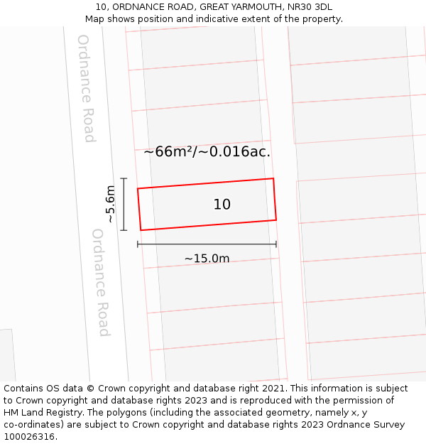 10, ORDNANCE ROAD, GREAT YARMOUTH, NR30 3DL: Plot and title map