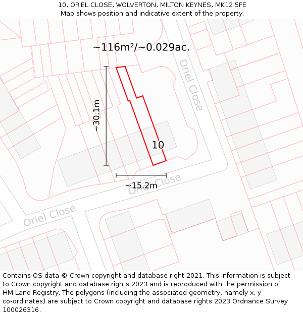 10, ORIEL CLOSE, WOLVERTON, MILTON KEYNES, MK12 5FE: Plot and title map