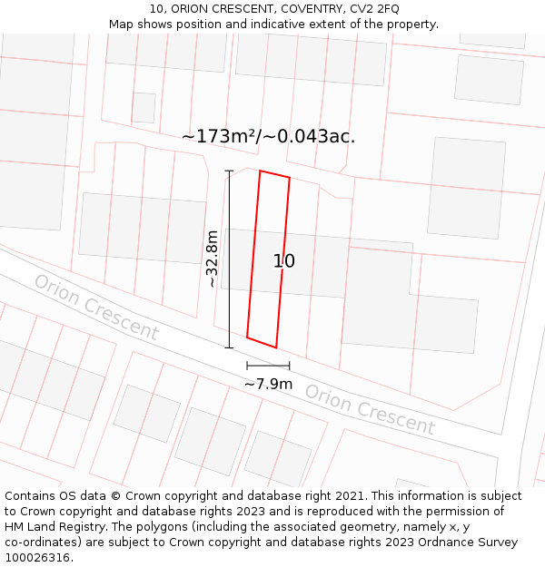 10, ORION CRESCENT, COVENTRY, CV2 2FQ: Plot and title map