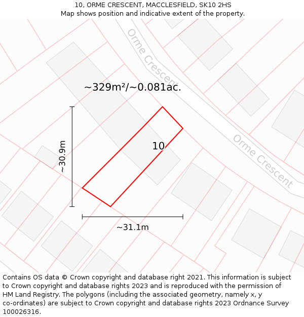 10, ORME CRESCENT, MACCLESFIELD, SK10 2HS: Plot and title map