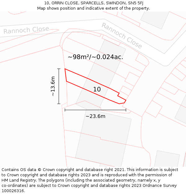 10, ORRIN CLOSE, SPARCELLS, SWINDON, SN5 5FJ: Plot and title map