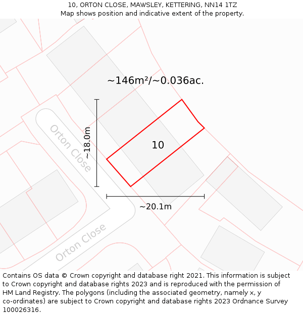 10, ORTON CLOSE, MAWSLEY, KETTERING, NN14 1TZ: Plot and title map