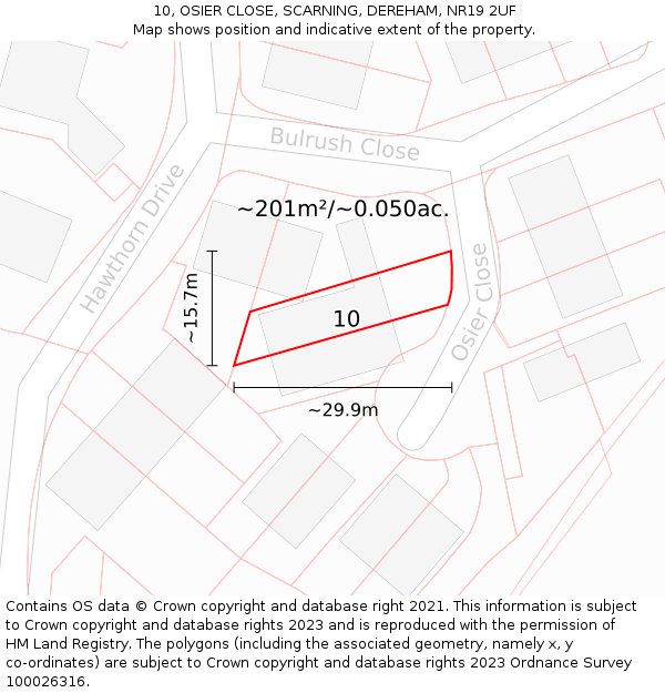 10, OSIER CLOSE, SCARNING, DEREHAM, NR19 2UF: Plot and title map