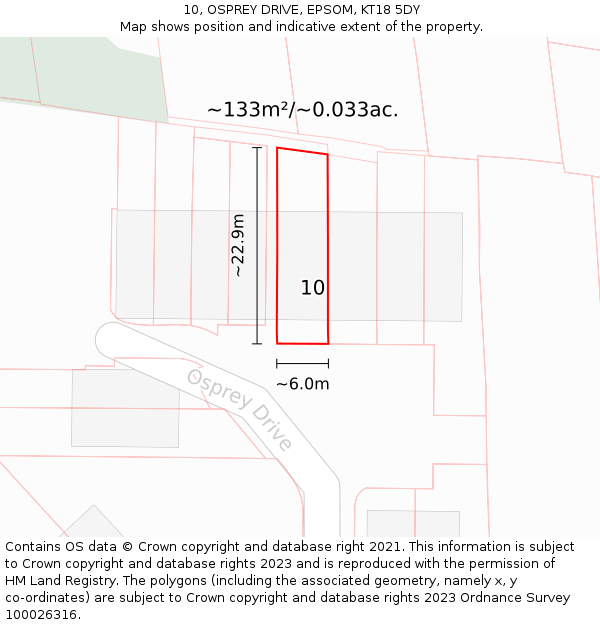 10, OSPREY DRIVE, EPSOM, KT18 5DY: Plot and title map