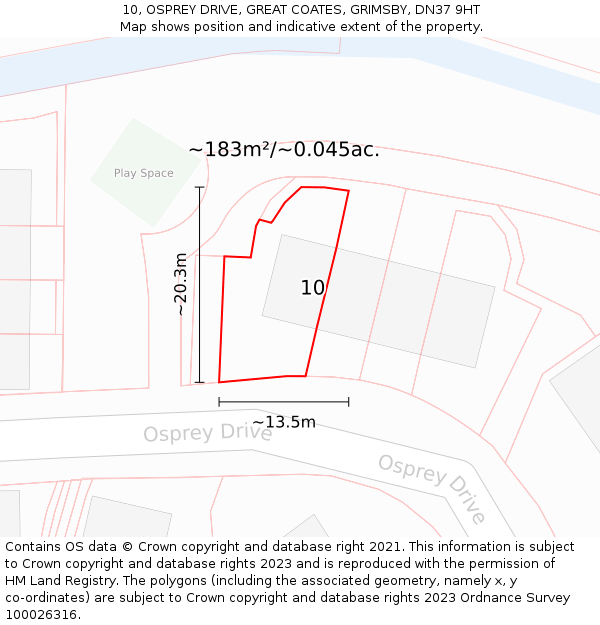10, OSPREY DRIVE, GREAT COATES, GRIMSBY, DN37 9HT: Plot and title map