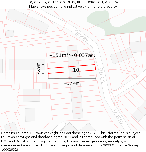 10, OSPREY, ORTON GOLDHAY, PETERBOROUGH, PE2 5FW: Plot and title map