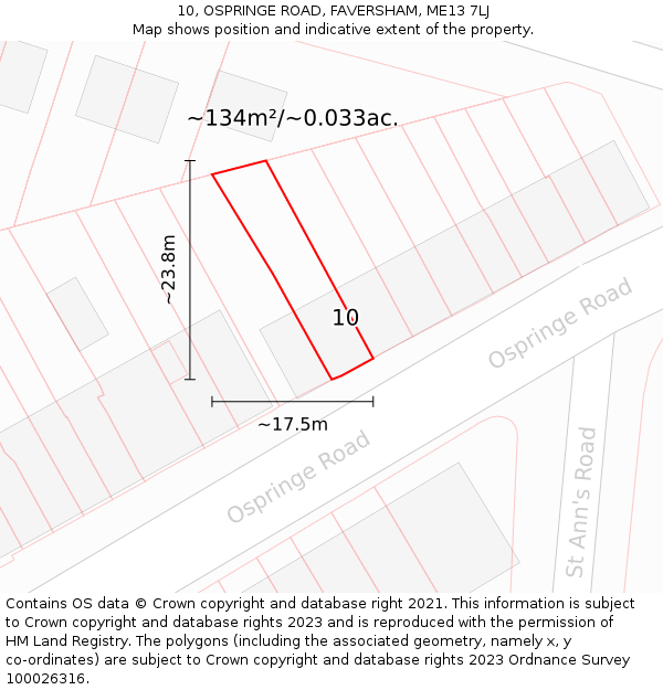 10, OSPRINGE ROAD, FAVERSHAM, ME13 7LJ: Plot and title map