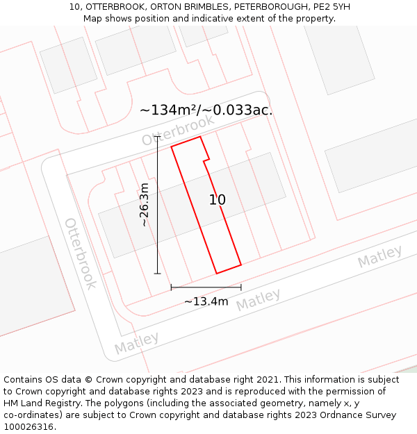10, OTTERBROOK, ORTON BRIMBLES, PETERBOROUGH, PE2 5YH: Plot and title map